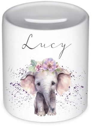 Manufaktur Liebevoll Kinderspardose Mädchen Elefant Spardose Kinder Spardose Mädchen Personalisierte Spardose Kinder Spardose personalisiert (Elefant Lucy)
