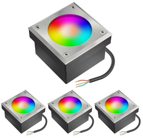 ledscom.de 4x LED Pflasterstein NEOLUM für außen, IP67, eckig, 10 x10cm, inkl. GX53 RGB Leuchtmittel, 670lm, Smart Home