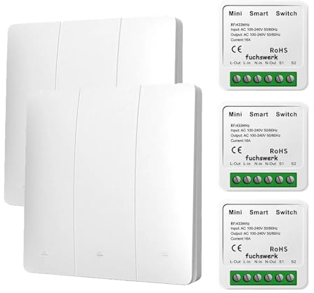 Funktaster Set - Funk-Wandschalter Lichtschalter mit Empfänger - 30M Reichweite Drahtlos Kinetischer Batterieloser | 3-Kanal/2-3er-Taster