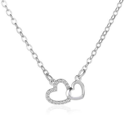 MenYiYDS - Sterling Silver Ladies Necklace with Intertwined Hearts Pendant, 5A Zirconia, Gifts for Women