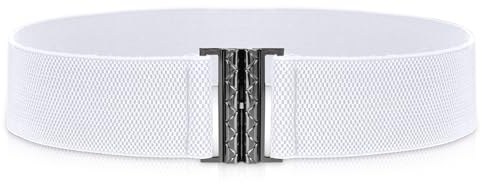 Jeffdad Damen Breiter Elastischer Taillengürte, Einfacher Elastischer Gürtel mit Schnalle, Elastic Belt Trimmer Stretchbund für Kleid Kleider Abendkleid Overall(Weiß)