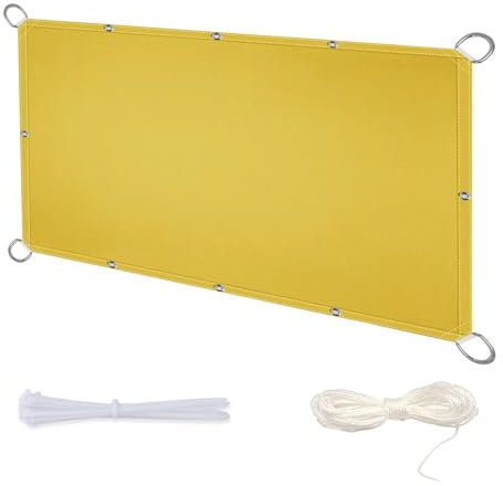 Voile d’ombrage Rectangulaire Carré 0.6x3.2m Voile d'ombrage carré Brise-Vue Balcon pour Balcon Jardin avec D-Ring Oeillets Attaches de câble et Cordons Jaune