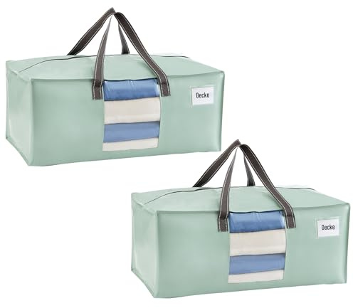 VENO 2er-Pack Umzugstaschen XXL (87 Liter) mit Sichtfenster,Aufbewahrungstasche mit Starken Griffen & Reißverschluss, Faltbare Alternative zu Umzugskartons für Kleidung & Bettwäsche (Hellgrün)
