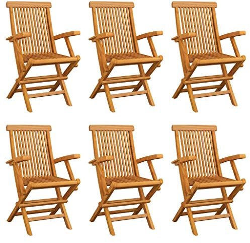 Willood Klappbare Gartenstühle 6 STK.Braun Massivholz Teak Sessel Balkon armlehne esszimmerstühle Chair