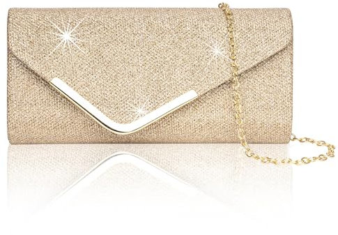 Larcenciel Clutch, Glitzer Pailletten Tasche mit Kette, Elegant Damen Abendtasche Kleine Envelope Handtasche für Hochzeit Party Bankett (Champagner)