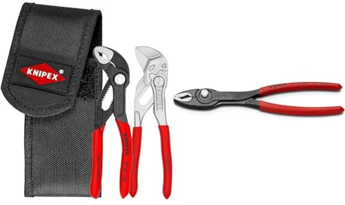 Knipex Mini Pliers Set in Belt Tool Pouch (self-Service Card/Blister) 00 20 72 V04 & TwinGrip Slip Joint Pliers Black atramentized, with Non-Slip Plastic Coating 200 mm 82 01 200 SB
