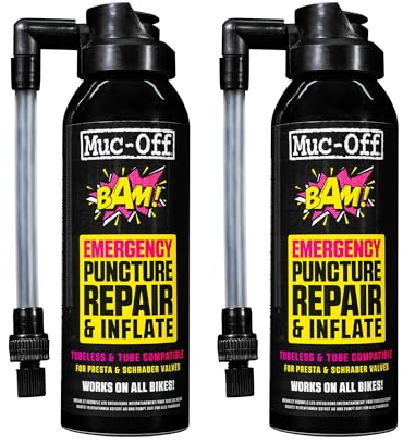 Muc-Off B.A.M! Reifendichtmittel Reifenreparaturset Inflate & Repair 125 ml, 2 Pack - Spray - Sofortige Reparatur und Aufpumpen von Reifen - Geeignet für Straßen-, CX/Kies- und MTB-Reifen