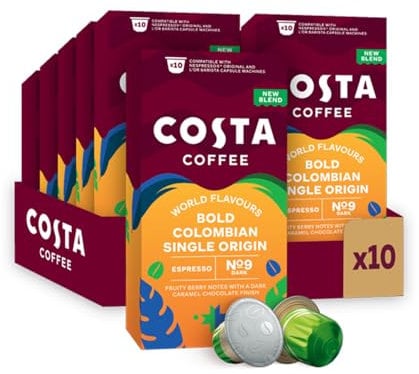 Costa Bold Colombian Single Origin Aluminium Coffee Pods (Pack of 10, Total 100 Coffee Capsules)