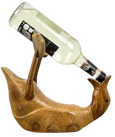 Wooden Handmade Wine Bottle Holder Novelty Single Bottle Wine Rack Free standing Drunk Duck Ornament Figurine Gift