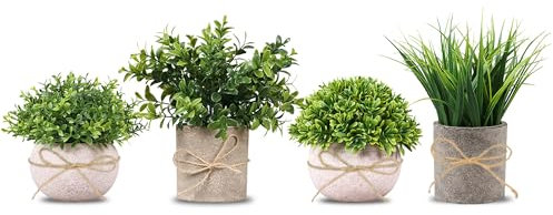 TFCIOD 4 Piezas Plantas Artificiales Decorativas, Planta Artificial Pequeña, Mini Ecologización Macetas Artificiales Decorativas, Fake Plants para Cocina, Salón,Oficina Mesa, Decoracion (005)