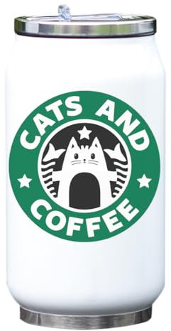 Bouteille isotherme pour boissons avec motif chats et café Blanc