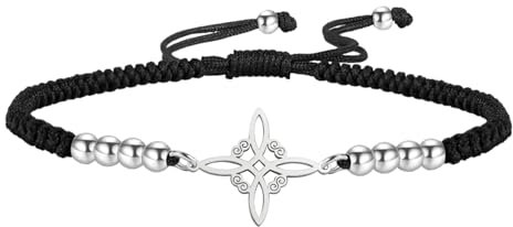 EUEAVAN Pulsera ajustable con nudo de bruja irlandesa con nudo celta, cuerda trenzada hecha a mano, pulsera de cadena roja de la suerte, regalo irlandés (negro)