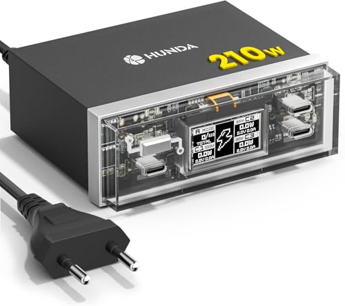 Ladegerät USB C Schnellladegerät,210W HUNDA Apple Netzteil USB mit Display PD 100W USB-C Ladegerät für MacBook Pro/Air, Google Pixelbook,Dell XPS,iPad Pro,Galaxy S23/S22,iPhone 15/14/13/Pro,usw.