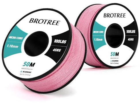 Brotree Micro Corde Paracorde 1,18 mm 50M Corde Tressé Bobine pour Bracelet, Bricolage, Manualidades - 45 kg Charge de Rupture (Rose Poudré)
