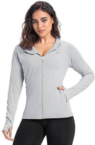 33,000ft Damen Leichte Laufjacke Hoodie Full Zip Sportjacke mit Daumenloch | UPF 50+, Schnelltrocknende, 4 Taschen, Leicht, Atmungsaktive, Langarm, Trainingsjacke, Sweatjacke, für Laufen Fitness