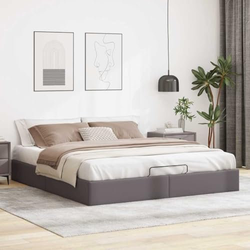 Myheimly Ottoman-Bett ohne Matratze,Kunstleder Bett,Bettgestell,Ottoman-BettBett für Schlafzimmer,Grau,180 x 200 cm