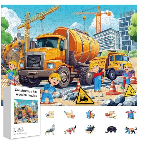 GLOBLELAND Holzpuzzle Erwachsene 300 Teile Holzpuzzles Baustelle Wooden Puzzle Unregelmäßige Einzigartige Puzzle für Erwachsene Kreatives Weihnachten Geschenke 15.1x11.22 Zoll