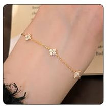 Kabwea S925 Sterling Silber Vierblättriges Kleeblatt Armband in Gold, Armband Damen, Armband Silber 925 Damen, Armband Gold (7x7x1.5 cm Geschenkbox)