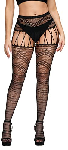 TDEOK Damen Netzstrumpfhose mit hoher Taille Sexy Mesh Netzstrümpfe Lack Sexy Dessous (C, One Size)
