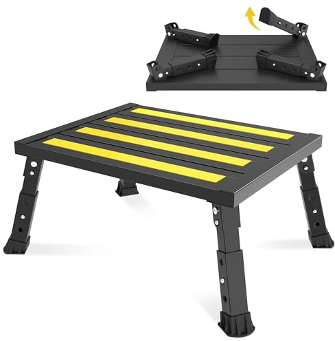 XARILK Marchepied pliable en aluminium à hauteur réglable pour camping-car, supporte jusqu'à 300 kg, pieds en caoutchouc antidérapants, facile à transporter (noir)