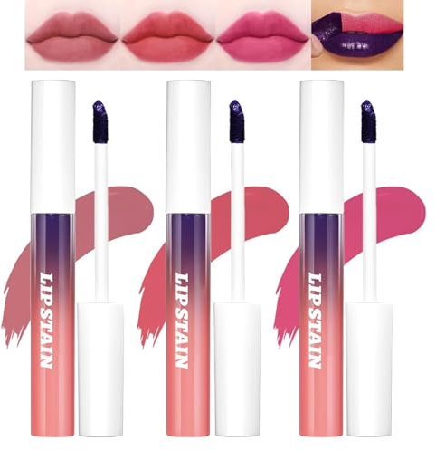 3 Farben Lip Stain Peel Off Set, Langlebiger Lip Tint Peel Off Matter Lippgloss, Lip Tattoo Peel Off Wasserdichter, Lip Tint Fleck Antihaft Cup Peel Off Lippenstift für Frauen