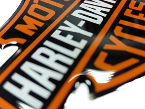 harley hd, adesivo in rilievo resinato, effetto 3D. Adesivo per auto, moto, serbatoio, casco, notebook, laptop, etc. Adatto a superfici lisce e leggermente curve. (classic nero/arancio)