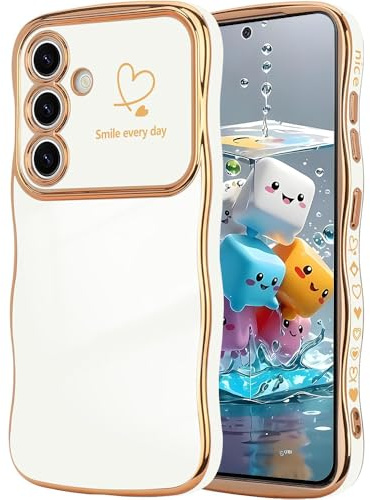 CaseLover Handyhülle für Samsung Galaxy A55 5G Hülle, Liebesherz Handyhülle Wellen Lockige Form Galvanisierte Silikon TPU Bumper Case Kameraschutz Stoßfeste Schutzhülle für Samsung A55 5G, Weiß
