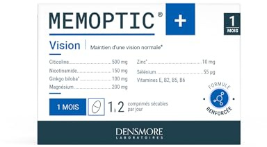 Densmore - MEMOPTIC+ Vision Mémoire Concentration - Gingko - Cure 1 mois | Citicoline, Ginkgo Biloba, Nicotinamide, Magnésium, Zinc, Soutien production NAD+, 30 comrpimés sécables, Fabriqué en France