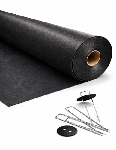 JARDIN202 - Malla Geotextil Antihierbas 105 gr/m² Eco-Resistente - Protección UV para Jardín y Huerto | Resistente al desgarro | 2 x 50 m + 100 Anclajes (Negro)