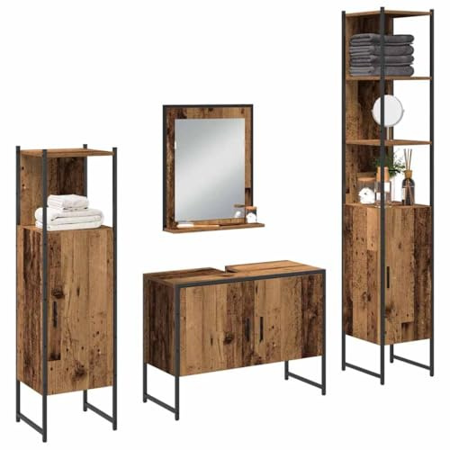 vidaXL Badezimmermöbel-Set 4 STK. Braun 33 x 33 x 185,5 cm | Jede Komponente hat genug Platz mit Schränken und Regalen,
