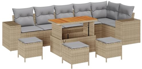 vidaXL Garten-Sofa-Set 10 pcs Beige und Hellgrau 110 x 55 x 71 cm, Garten und Terrasse, modernes modulares Sofa mit verstellbaren Füßen, Lounge-Set für Bequeme Sitzmöglichkeiten