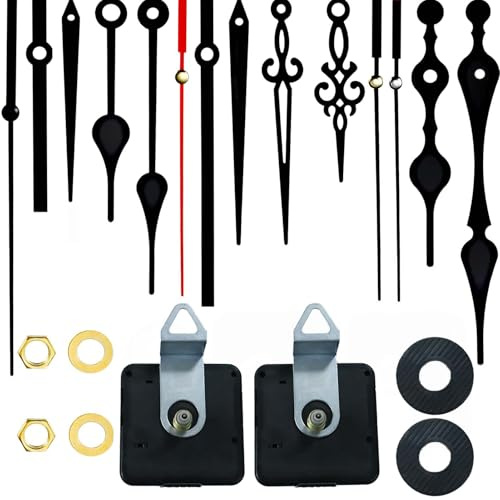 2PCS Uhrwerk für Wanduhr Lautlos, Uhrwerke zum Selbsteinbau mit Zeiger, mit Verschiedenen Uhrzeiger-Sets DIY Uhr Reparatursatz für Wanduhr Ersatzteile Uhrmechanismus mit Hohem Drehmoment Ohne Ticken