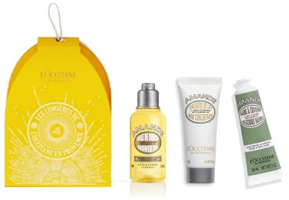 L'OCCITANE - Coffret de Noël Maisonnette Amande - Huile de Douche, Concentré de Lait Corps et Crème Mains - Fabriqué en France