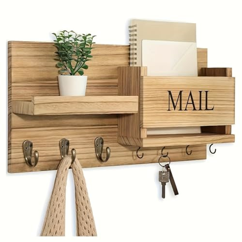 Luxvara Schlüsselhalter mit Ablage, Schlüsselbretter Wandhalterung Schlüsselboard, Schlüsselbrett Holz mit 6 Schlüsselhaken, Schlüsselhalter Wand zur Aufbewahrung für Wohnzimmer Küche Büro Flur