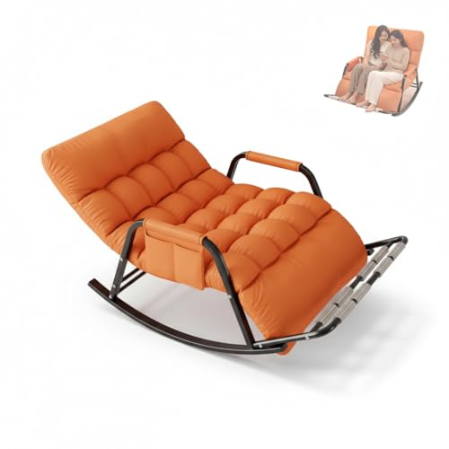 GTYMTTX Schaukelstuhl, Massage-Fußstütze integriert, ergonomisch verstellbare Rückenlehne und Fußstütze, kratzfestes Gewebe, Grau & Orange, 93x111x50 cm, Belastbar bis 550 lbs (250 kg)(Color:orange)
