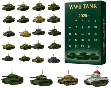 2025 Tank - 24 Tage Weihnachts Countdown Adventskalender Mit 24 2D Acryl Legendären Panzer-Ornamenten, Für Modellsammler Und Geschichtsinteressierte