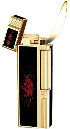 Side Wheel Trench Lighter Refillable Butane Soft Fire Flip Classic Retro Lighter for Men Dad Husband Gift (Crimson)
