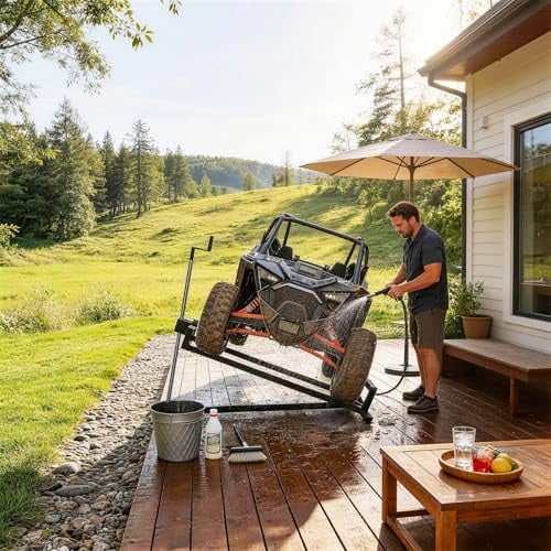 XMTECH Rasentraktorheber Hebevorrichtung Rasentraktor Rasenmäher Lifter 45° Neigung verstellbar, Hebebühne Hebevorrichtung bis 400KG für Aufsitzmäher Reinigungshilfe Universal, Schwarz