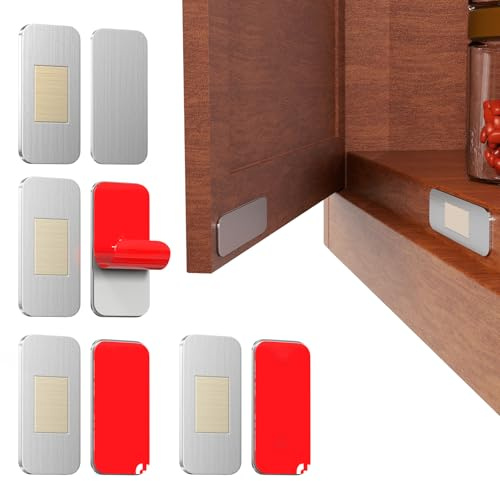 PHIXBEAR Aimant Porte Placard Ultra Mince Sans Perçage - Lot de 4 Loqueteau Magnétique Adhésif Puissant en Acier Inoxydable pour Cuisine, Armoire, Tiroir, Camping-Car - 40x20mm