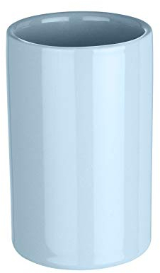 WENKO Zahnputzbecher Polaris Pastel Blue Keramik - Zahnbürstenhalter für Zahnbürste und Zahnpasta, Keramik, 7 x 11 x 7 cm, Hellblau, Pastellblau, 11 x 7 x 7 cm