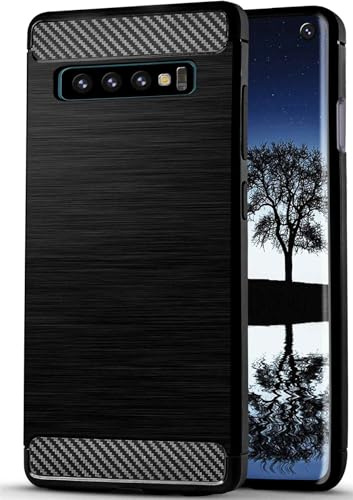 ONEFLOW® Schutzhülle im Edelstahl-Design passend für Samsung Galaxy S10 | Carbon + Gebürstete Aluminium Optik - aus TPU, Schwarz