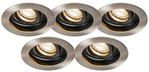 Qazqa Einbaustrahler, Einbauleuchte - Rondoo - Silber Farbe, 10.4cm, Rund, Ideal als, Im 5er-Set.