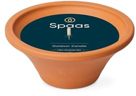 Spaas 6 Gartenkerzen in Terrakotta-Schale, ± 6 Stunden, elfenbeinfarben, Paraffinwachs, D 150 mm x H 65 mm