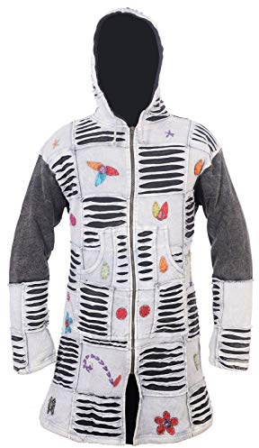 Ezhippie Felpa con Cappuccio da Donna con Zip in Cotone Patchwork Tagliato, Cappotto Lungo Hippie al Ginocchio, XL