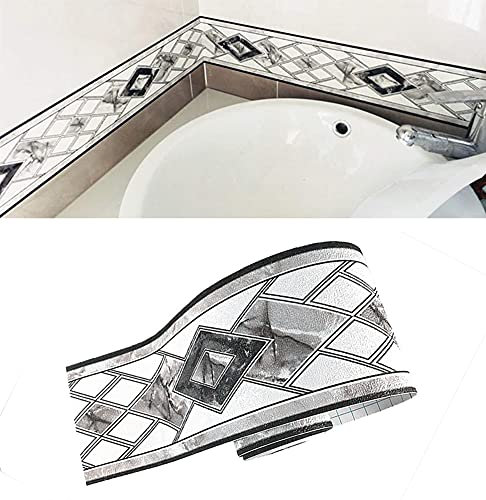 No-brand Self Adhesive Simple Geometric Wallpaper Border Peel Stick Molding Home Ceiling Waterproof Decorative Border for Bathroom Living Room Kitchen Wall 10cm by 5meters