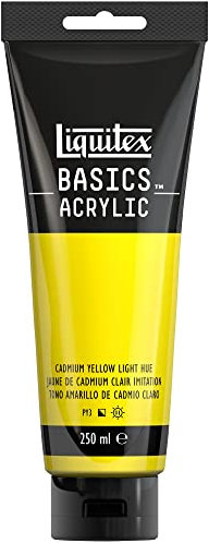 Liquitex 88700218 Basics - Peinture acrylique, peinture artistique monopigmentée, résistante à la lumière, qualité archive, finition satinée, tube de 250 ml - Jaune Cadmium Clair Imitation