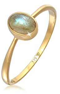 Elli Ring Damen Verlobung Solitär mit Labradorit Edelstein 375 Gelbgold