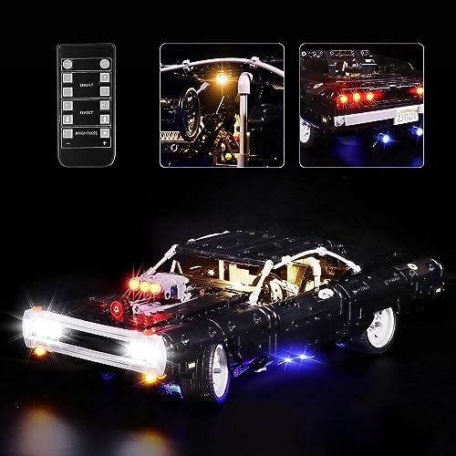 cooldac LED-Beleuchtungsset Kompatibel mit Lego 42111 Technic Fast & Furious Dom's Dodge Charger, Fernbedienung Led Licht Kompatibel mit Lego 42111 Technic Dom's Dodge(nur Lichter, Keine Modelle)