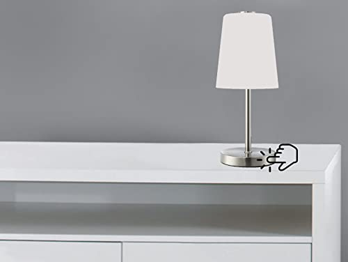 Trango 2017-95T LED Schreibtischlampe stufenlos dimmbar Nickel matt Glasschirm satiniert *BOSTON* Tischleuchte, Nachttisch & Fensterbank Lampe inkl. 1x 5 Watt LED Modul 3000K warmweiß