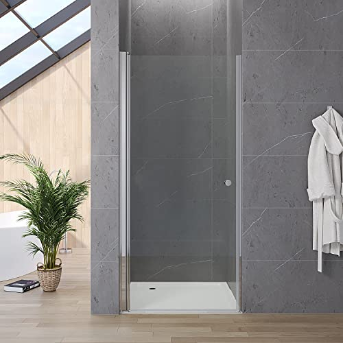 Duschtür 90 cm breit 187 cm hoch Nischendrehtür Duschabtrennung Duschwand Glas Pendeltür Drehtür Schwingtür rahmenlose Duschkabine aus 5 mm ESG Echtglas Klar Verstellbereich 88,5-90,5 cm | AQUABATOS